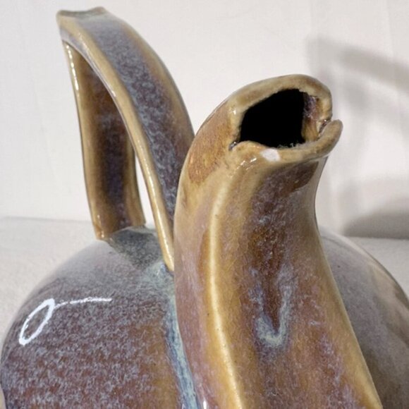 Vintage 2002 Handmade Purple Beige Ceramic Pottery Teapot - Picture 10 of 14